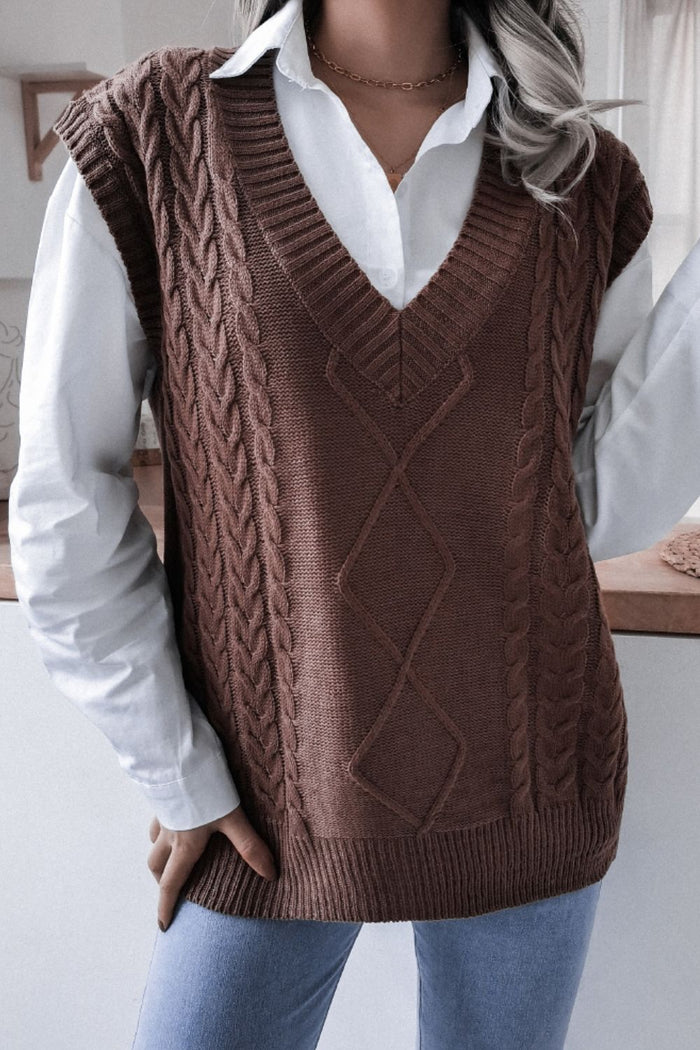 Cable-Knit V-Neck Sweater Vest