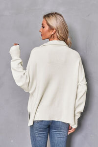 Quarter Zip Dropped Shoulder Sweater