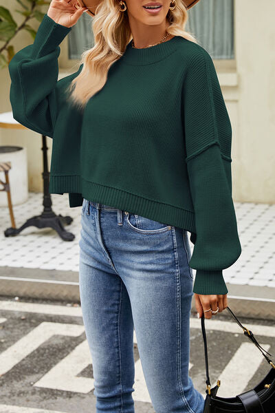 Round Neck Dropped Shoulder Sweater