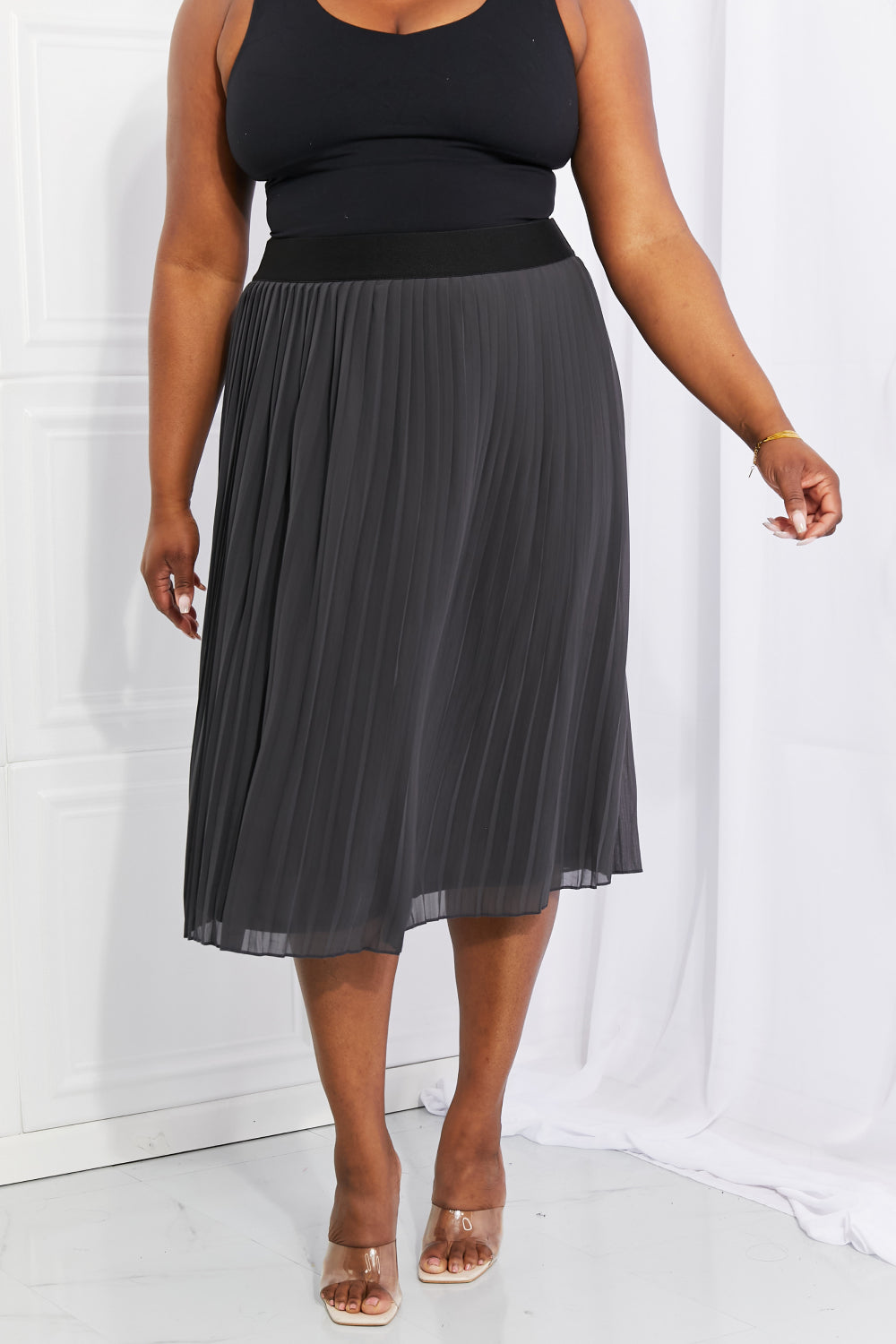 Zenana Full Size Romantic At Heart Pleated Chiffon Midi Skirt Blue Hawthorn Boutique