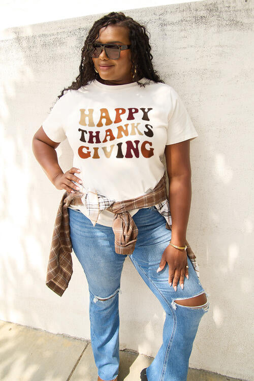 Simply Love Full Size HAPPY THANKS GIVING Short Sleeve T-Shirt
