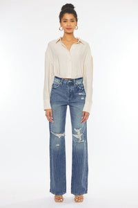 ULTRA HIGH RISE DISTRESSED NINETIES FLARE-KC8682M