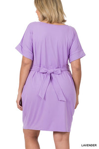 PLUS BRUSHED DTY TIE-BELT DRESS