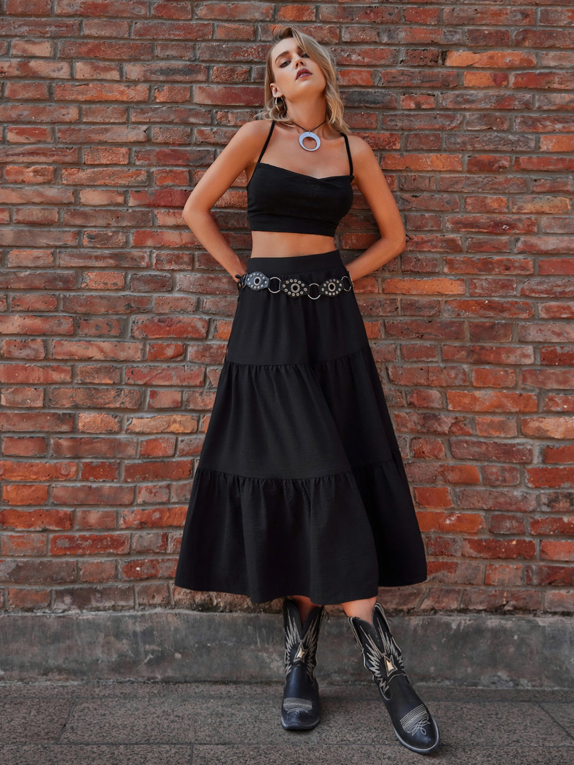 Elastic Waist Midi Skirt