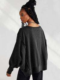 Slit Round Neck Dropped Shoulder Sweatshirt