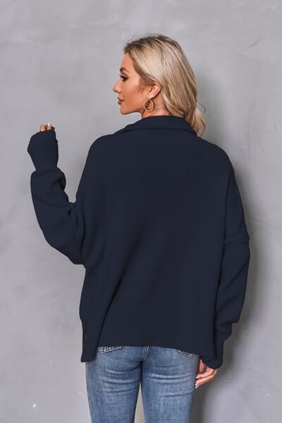 Quarter Zip Dropped Shoulder Sweater