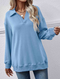 Collared Neck Dropped Shoulder Sweatshirt