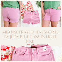 1.24 Mid Rise Frayed Hem Shorts By Judy Blue Jeans In Light Pink