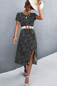 Printed Slit Cutout Midi Dress (Belt Not Included)