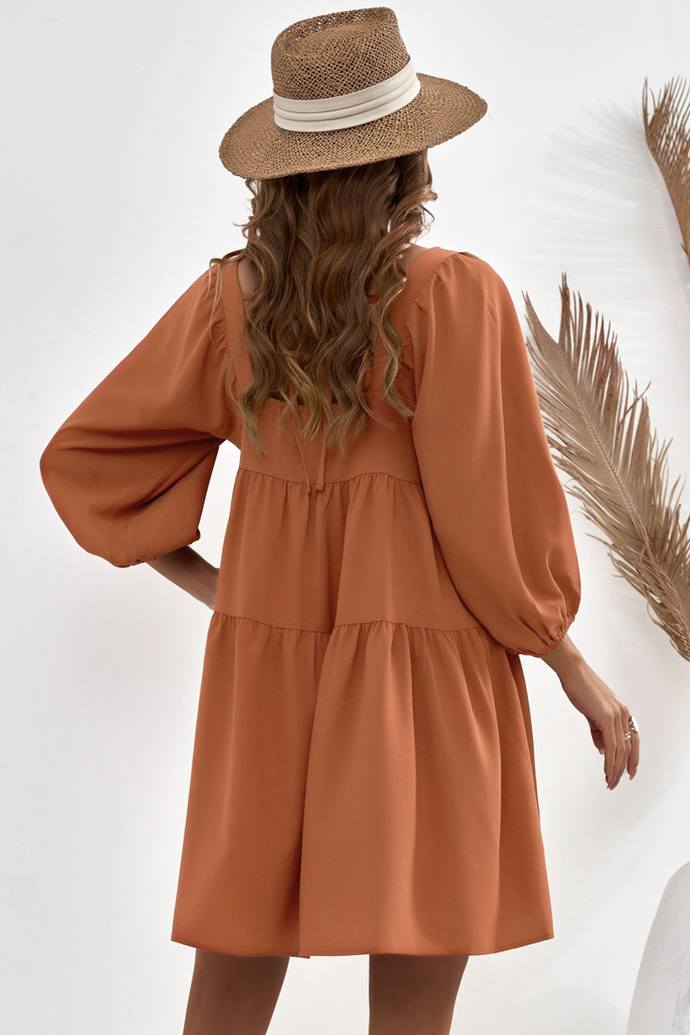 Square Neck Tie Back Tiered Dress