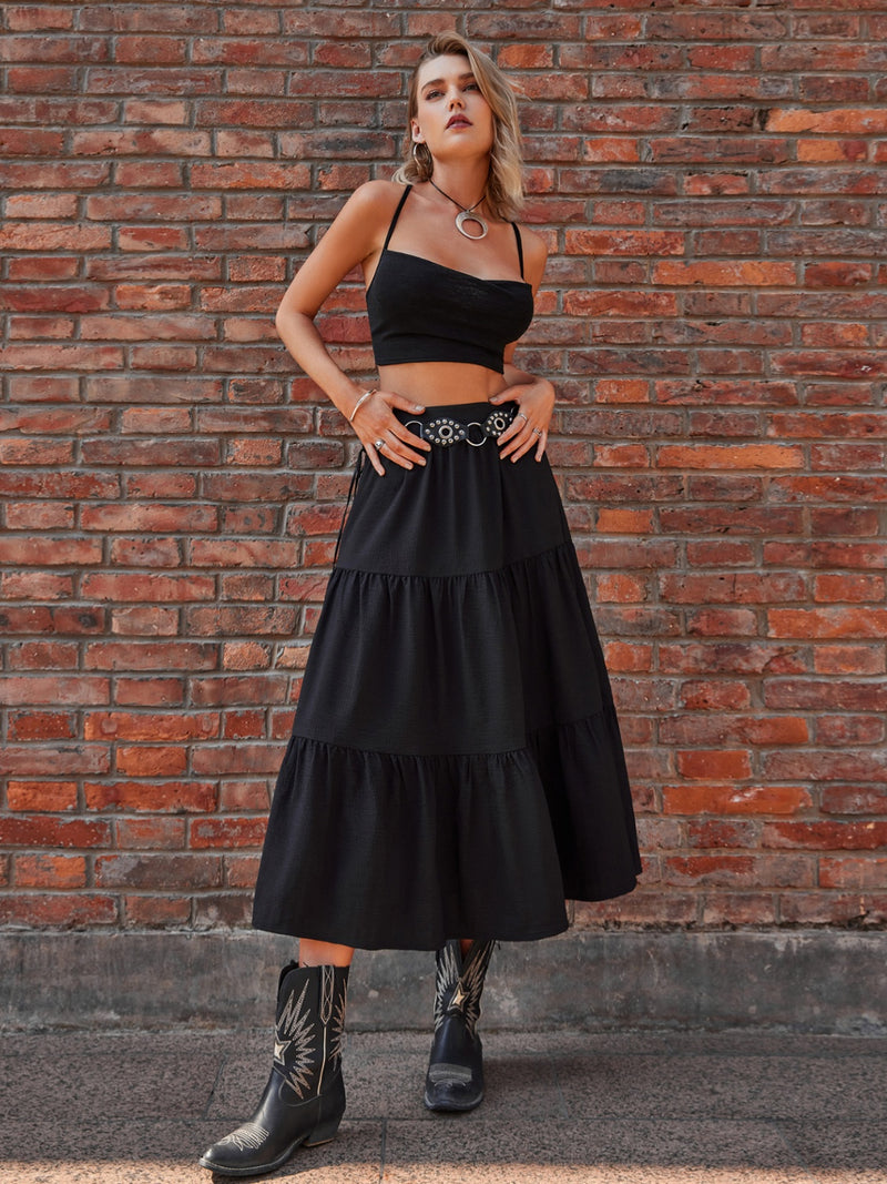 Elastic Waist Midi Skirt