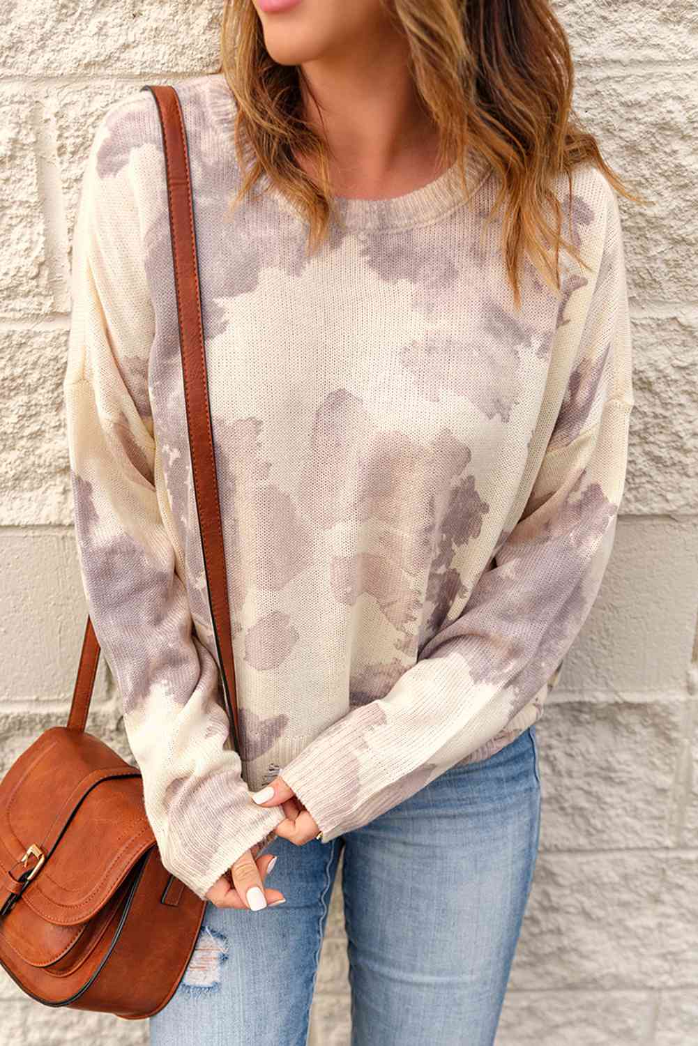 Tie-Dye Distressed Round Neck Sweater