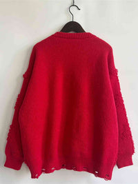 Pearl Detail Round Neck Long Sleeve Sweater