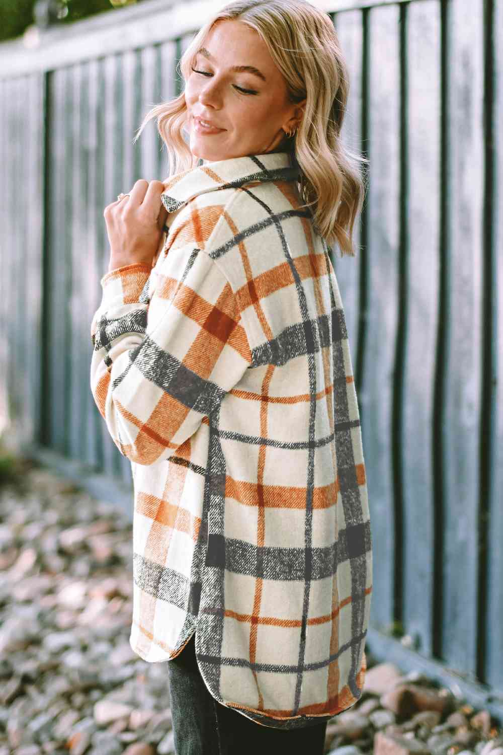 Plaid Collared Neck Snap Down Jacket