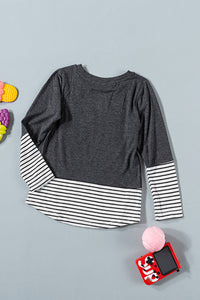 Girls Striped Color Block Sequin Pocket Top