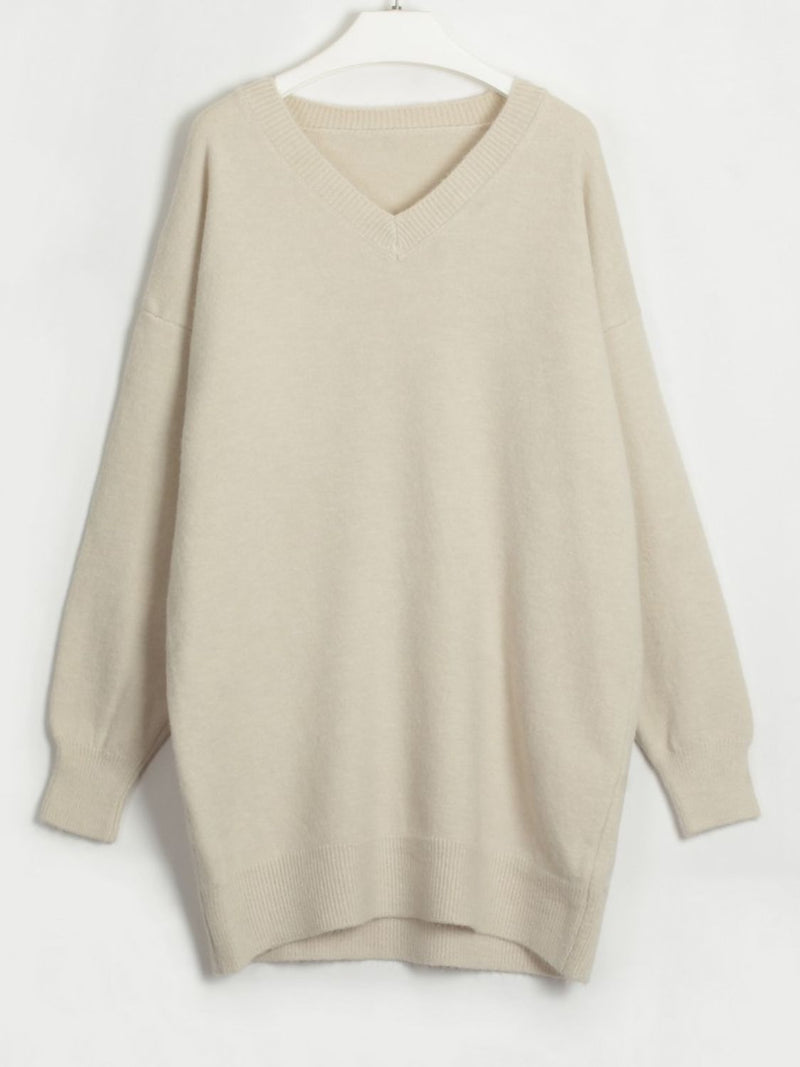 V-Neck Dropped Shoulder Sweater Dress