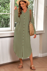 Button Up Long Sleeve Shirt Dress