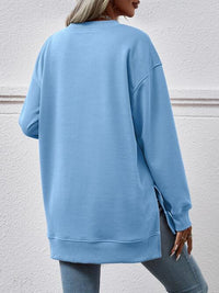 V-Neck Slit Long Sleeve Sweatshirt