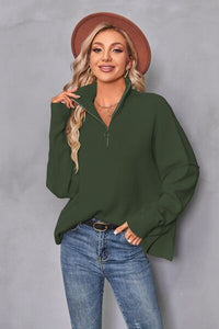 Quarter Zip Dropped Shoulder Sweater