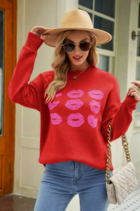 Lip Graphic Slit Dropped Shoulder Sweater