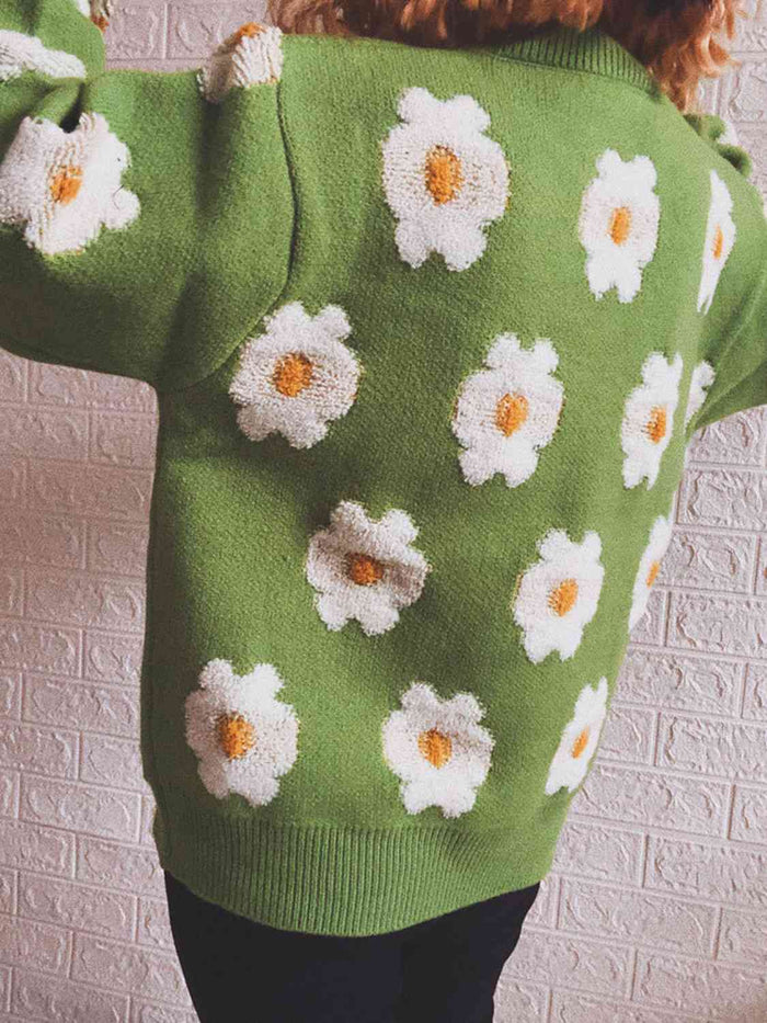 Flower Round Neck Long Sleeve Sweater