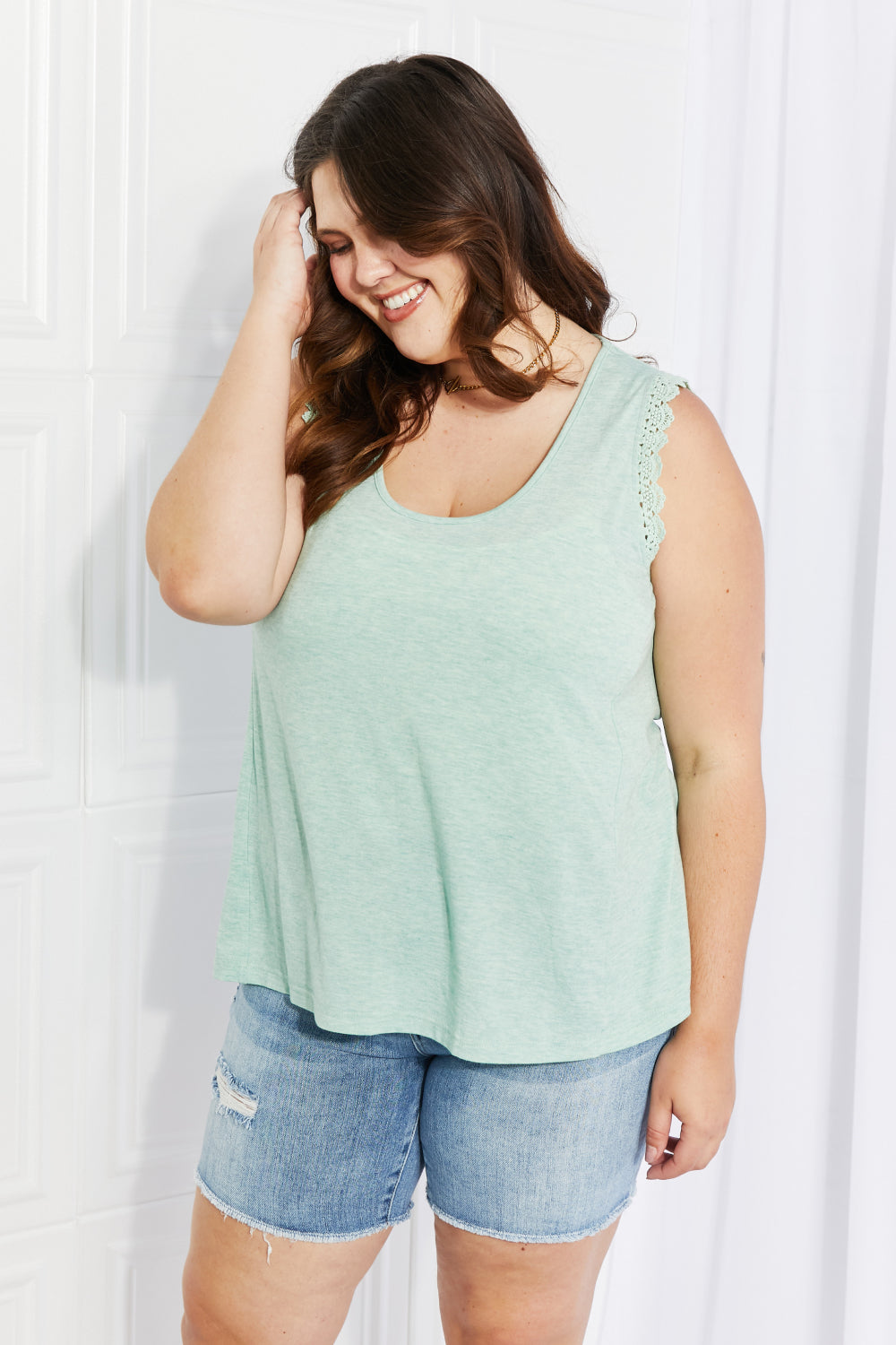 Petal Dew Birdsong Full Size Lace Trim Tank