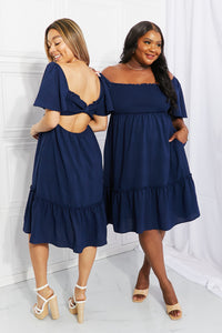 Davi & Dani Full Size Let's Laugh Smocked Bow-Look Back Dress