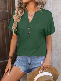 Notched Buttoned Short Sleeve T-Shirt