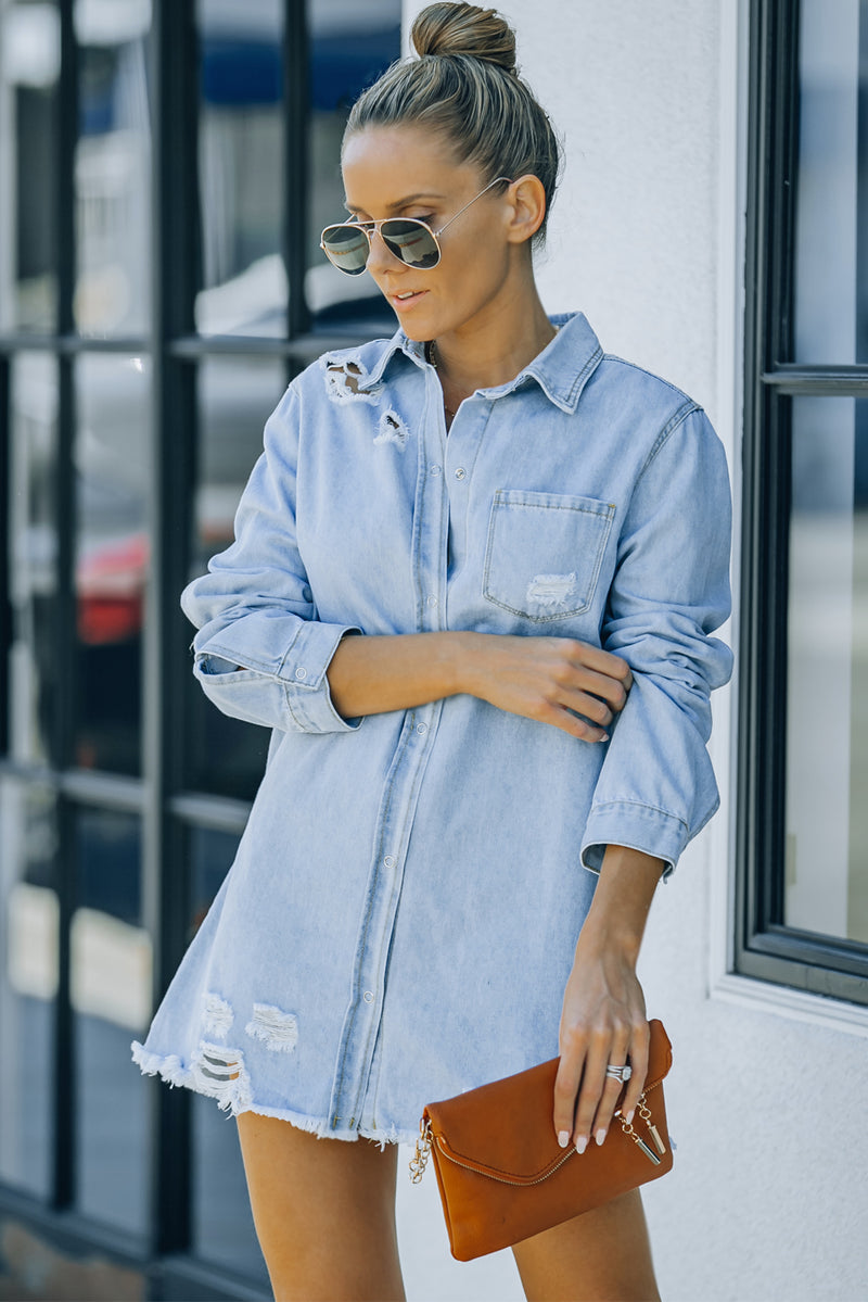 Distressed Snap Down Denim Jacket