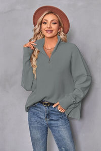 Quarter Zip Dropped Shoulder Sweater