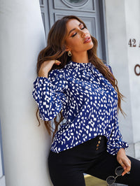 Printed Mock Neck Puff Sleeve Blouse