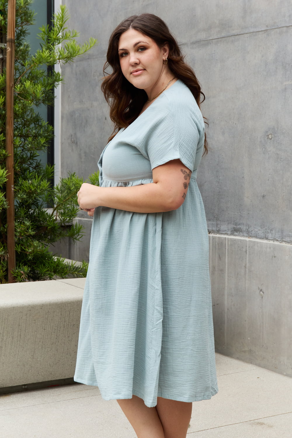 Button down midi top dress plus size