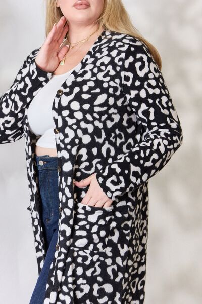 Celeste Full Size Animal Print Button Up Long Sleeve Cardigan