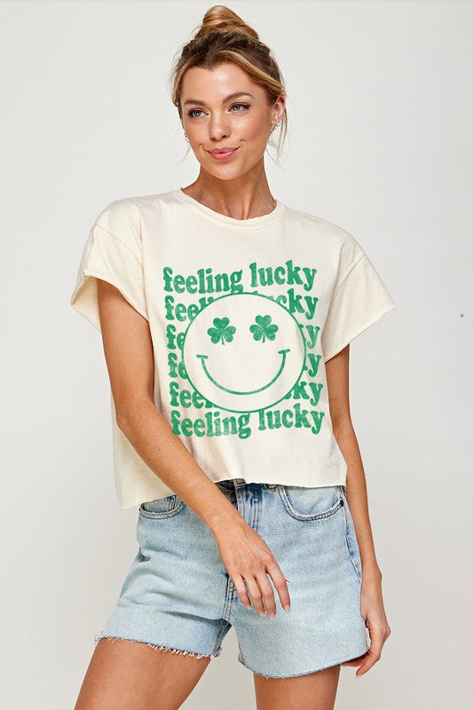 LUCKY SMILE FACE GRAPHIC CROP TOP