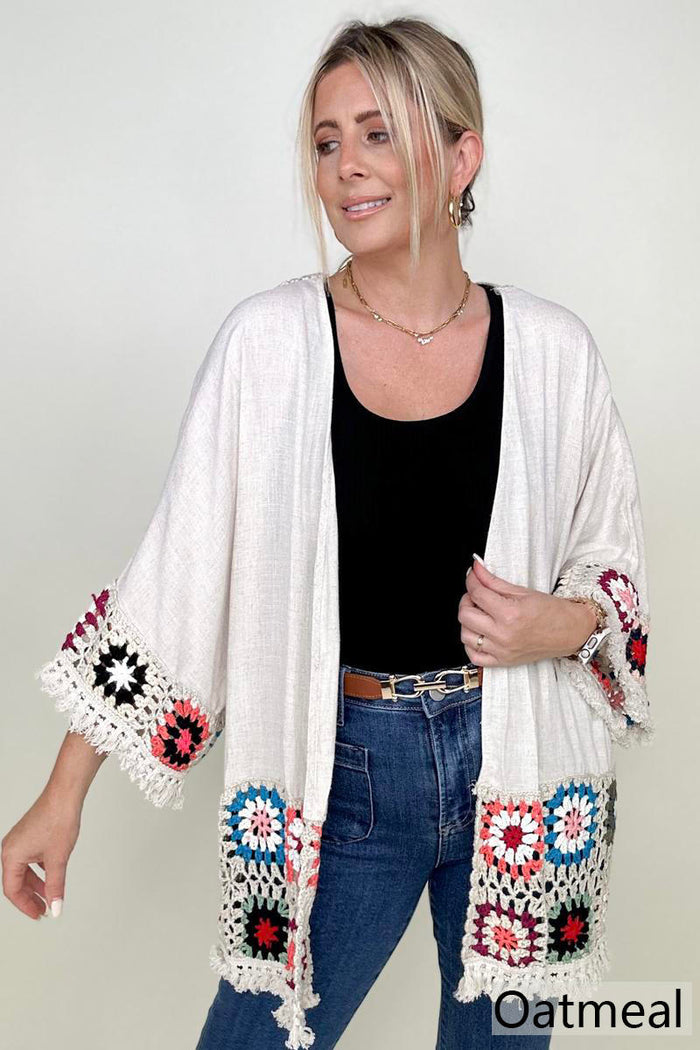 Umgee Linen Blend Patch Crochet Kimono