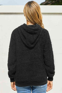 Drawstring Sherpa Hoodie with Pocket