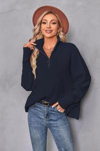 Quarter Zip Dropped Shoulder Sweater