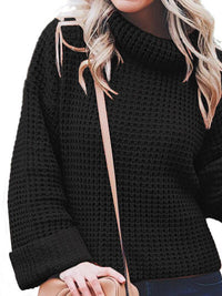 Waffle-Knit Turtleneck Round Neck Sweater