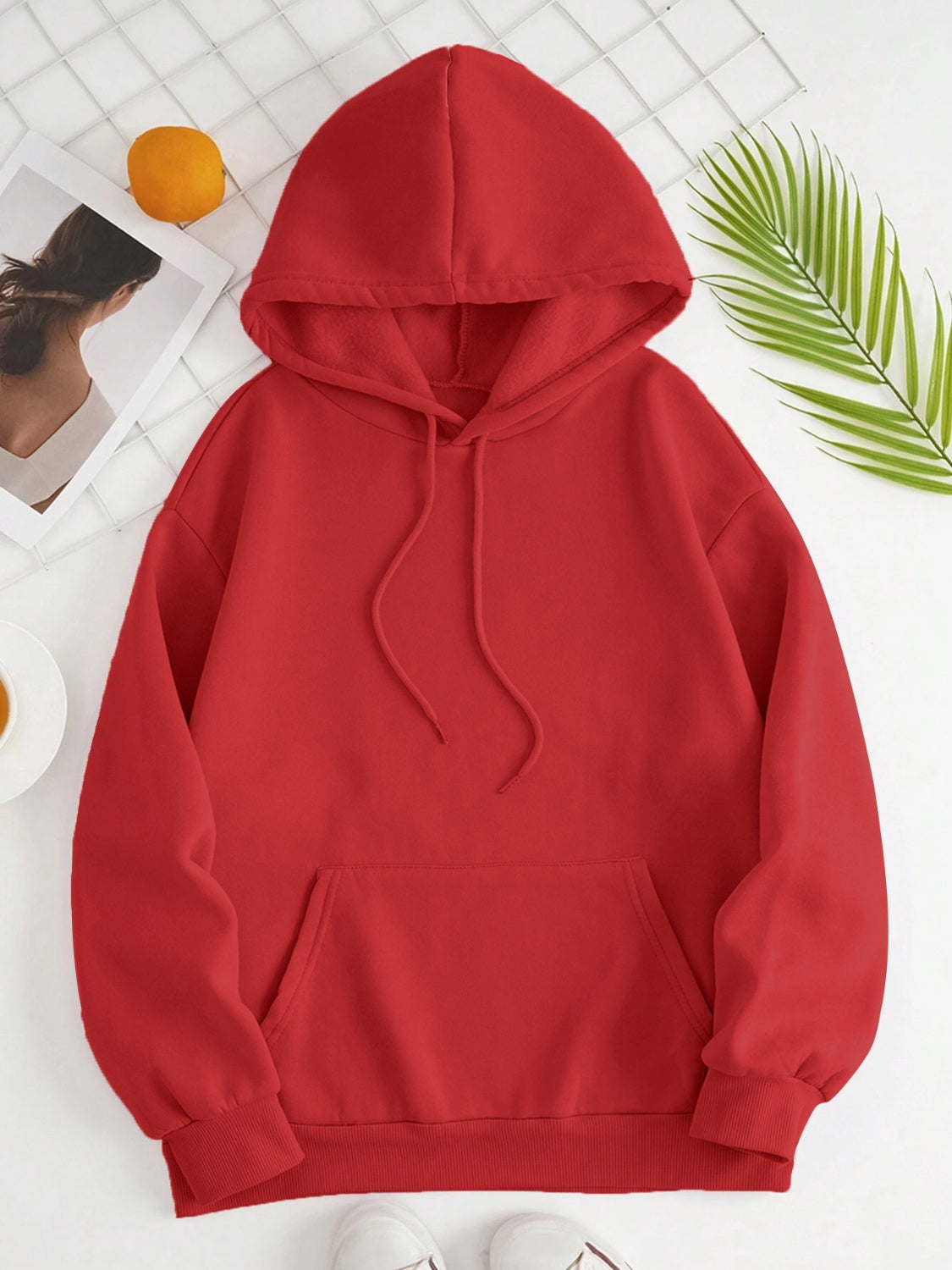 Drawstring Dropped Shoulder Hoodie