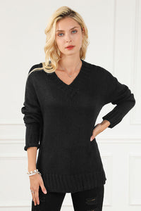 V-Neck Dropped Shoulder Sweater