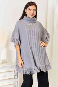 Justin Taylor Turtle Neck Fringe Poncho