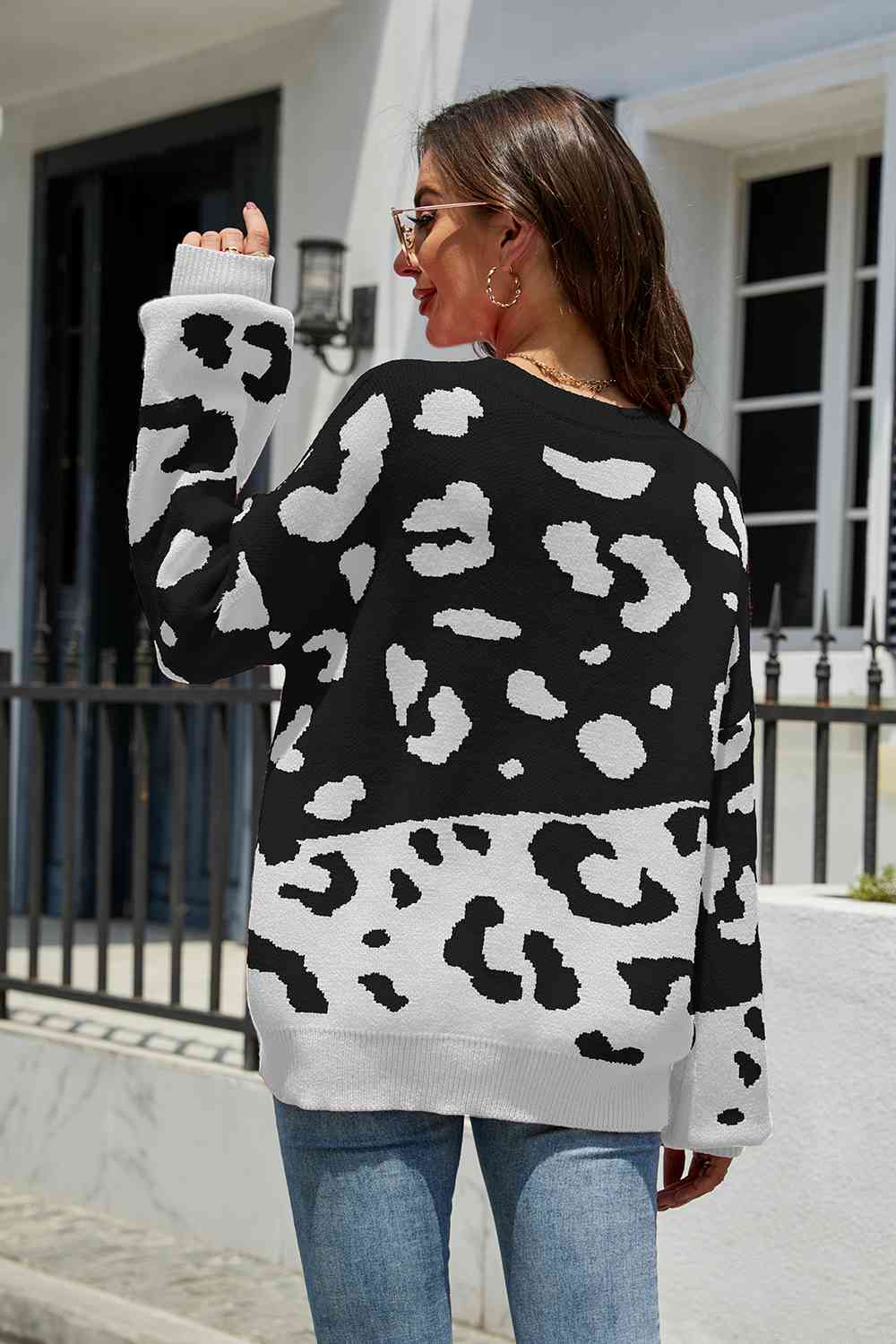 Black and white discount leopard print sweater