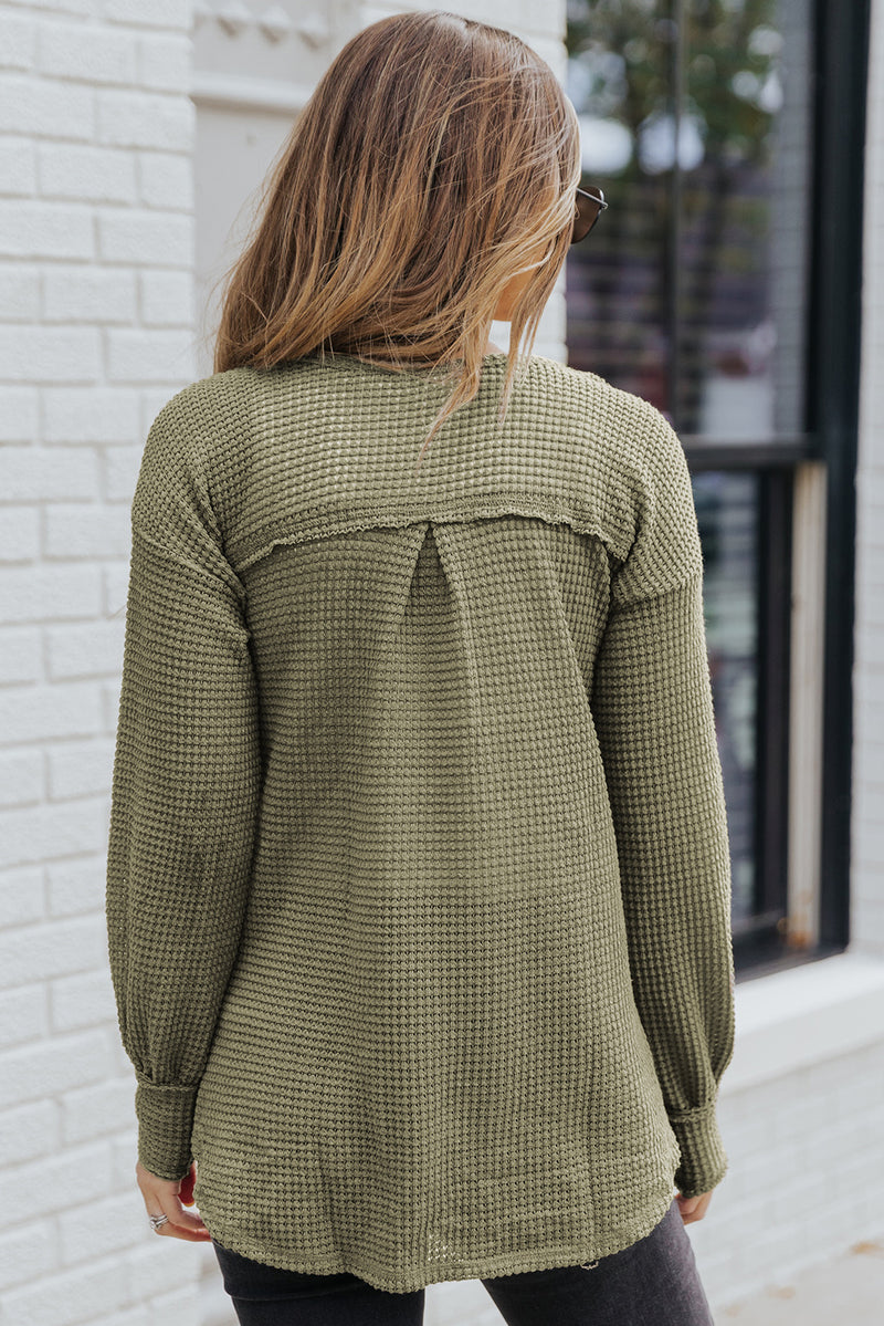 Khaki Waffle Knit Cardigan