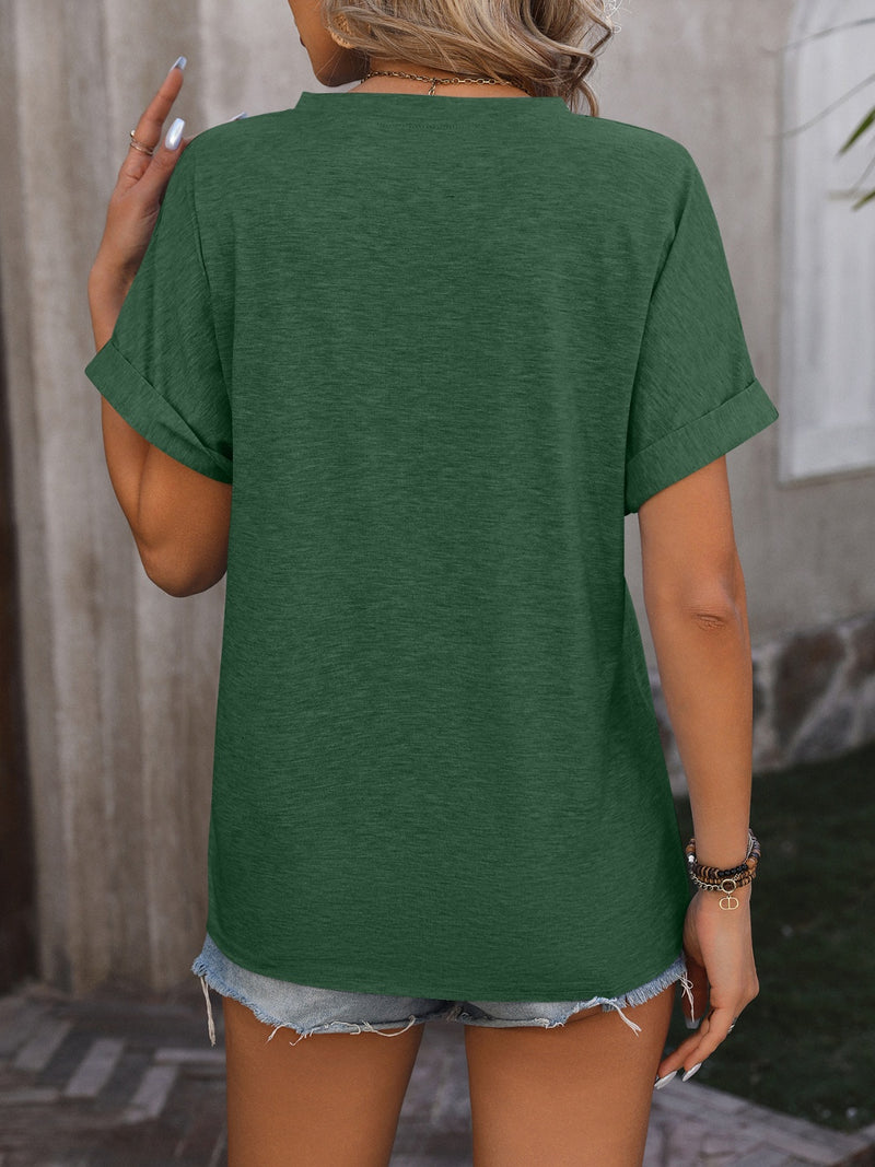 Notched Buttoned Short Sleeve T-Shirt