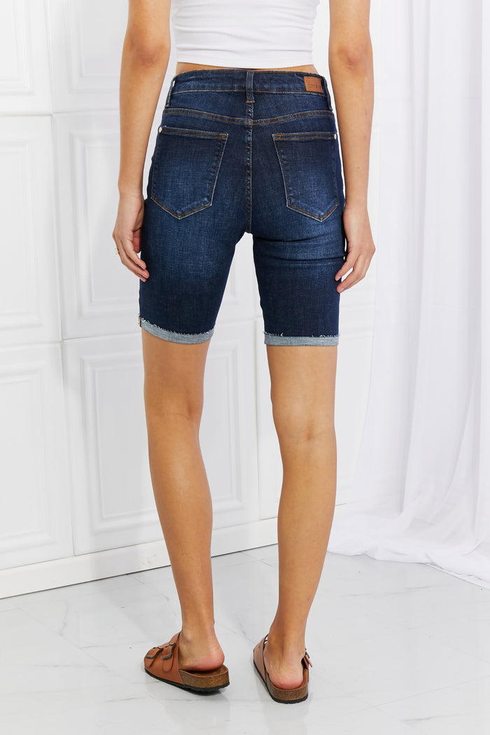 The Lucy from Judy Blue: High-Rise Tummy Control Vintage Wash Cuffed Shorts