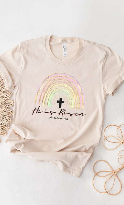 He Is Risen Glitter Rainbow PLUS SIZE Graphic Tee