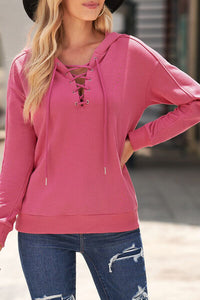 Lace-Up Dropped Shoulder Hoodie