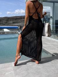 Openwork Slit Cutout Wide Strap Dress