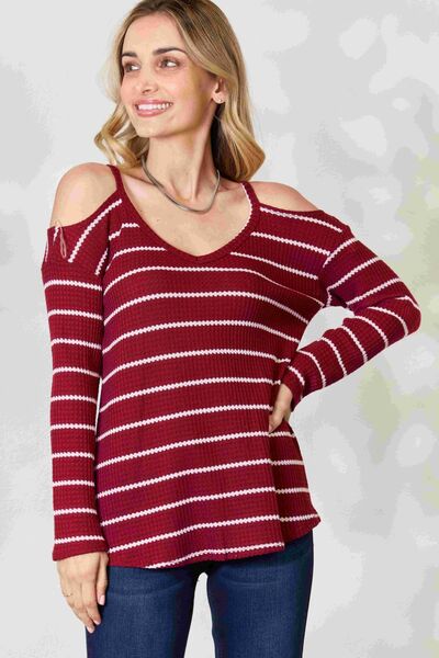 Striped cold shoulder online top