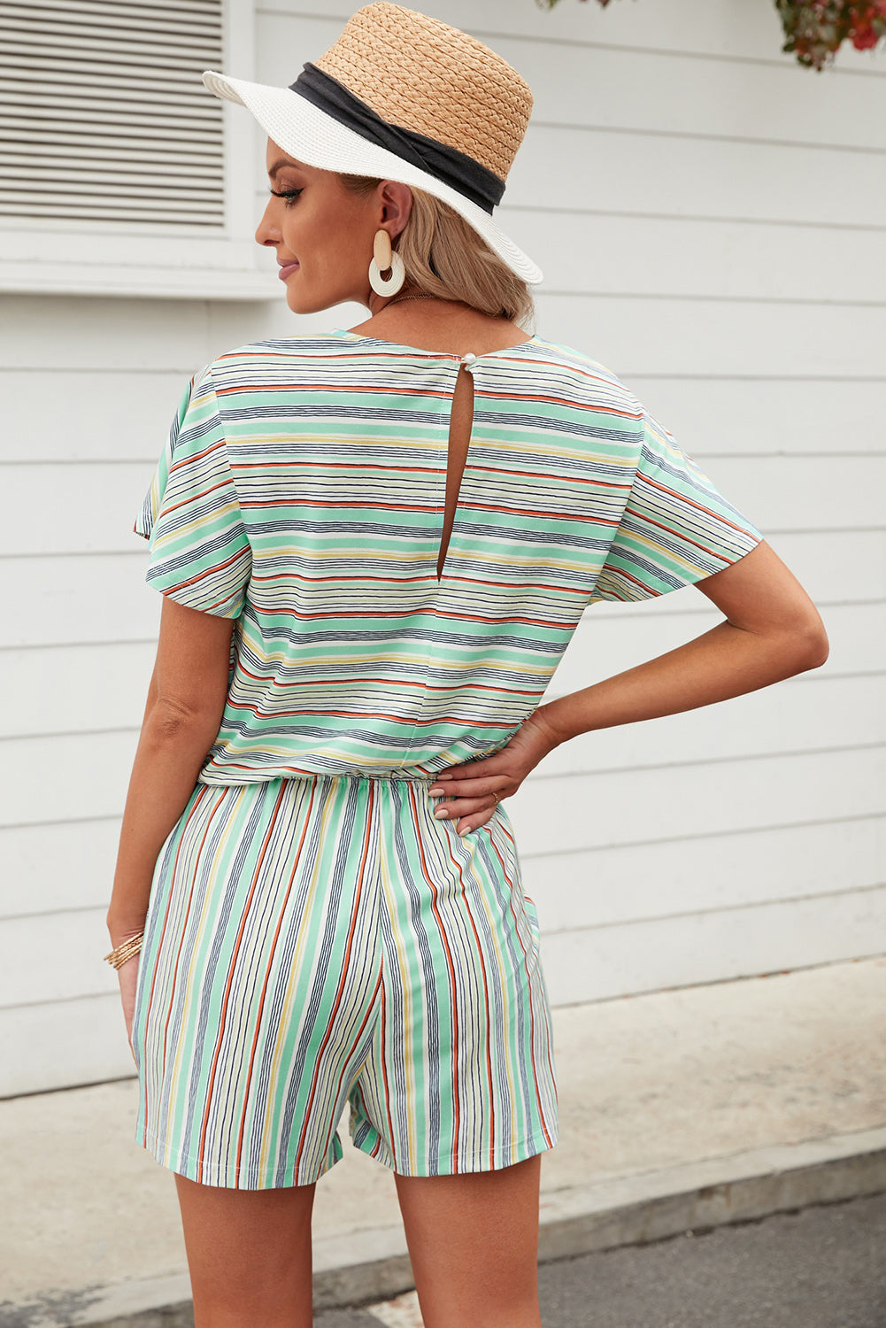 Rainbow Stripe Drawstring Waist Romper – Blue Hawthorn Boutique